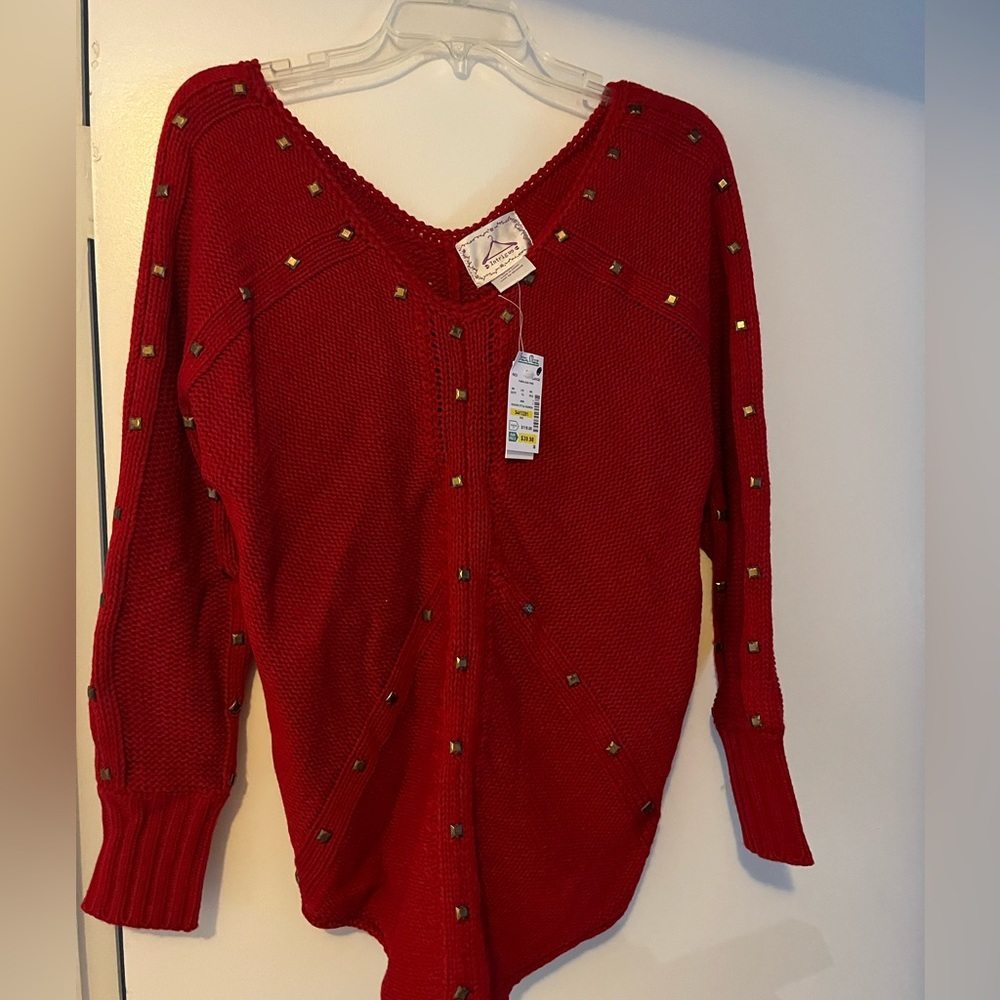 Brand new with tags Red Sweater with gold buttons Size L